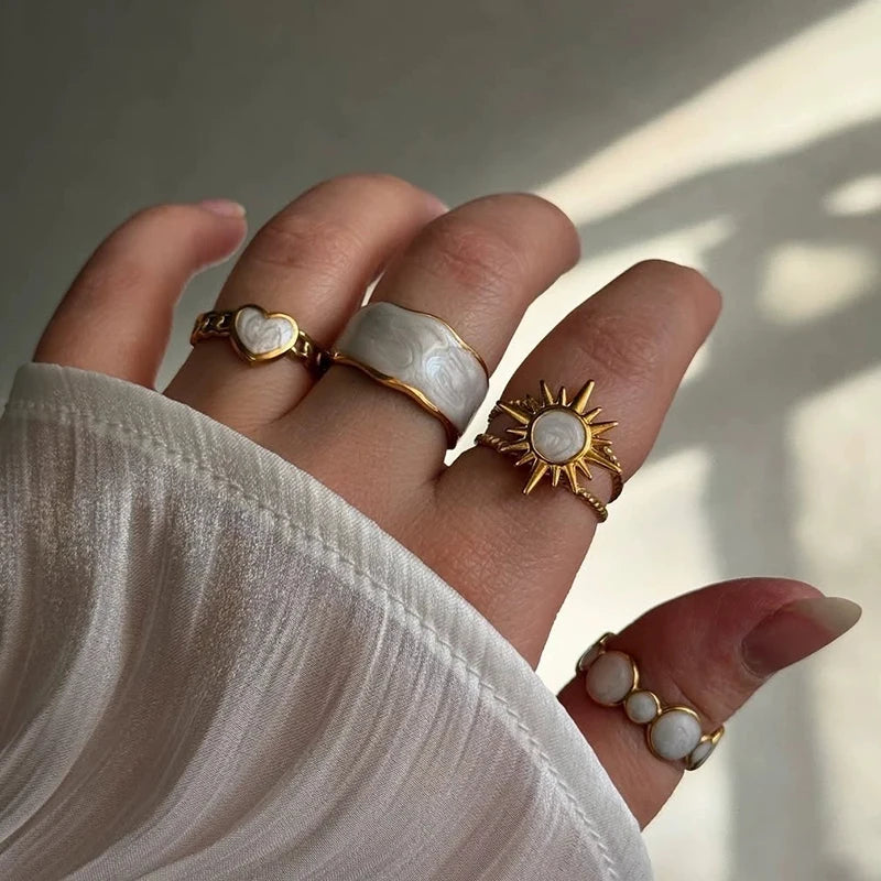 White Enamel Drip Glaze Ring
