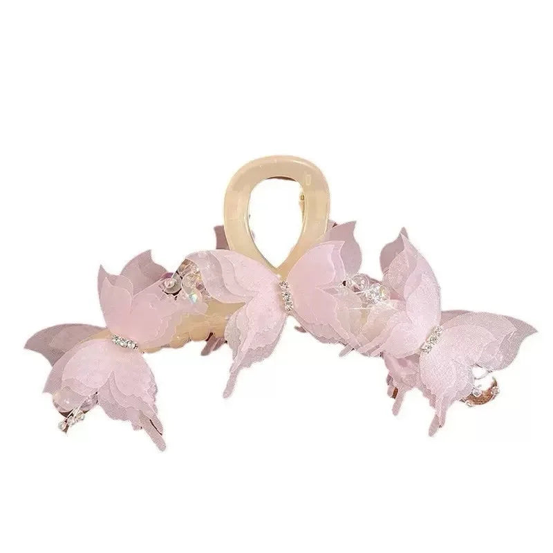 Sheer Butterfly Pearl Rhinestone Hair Claw