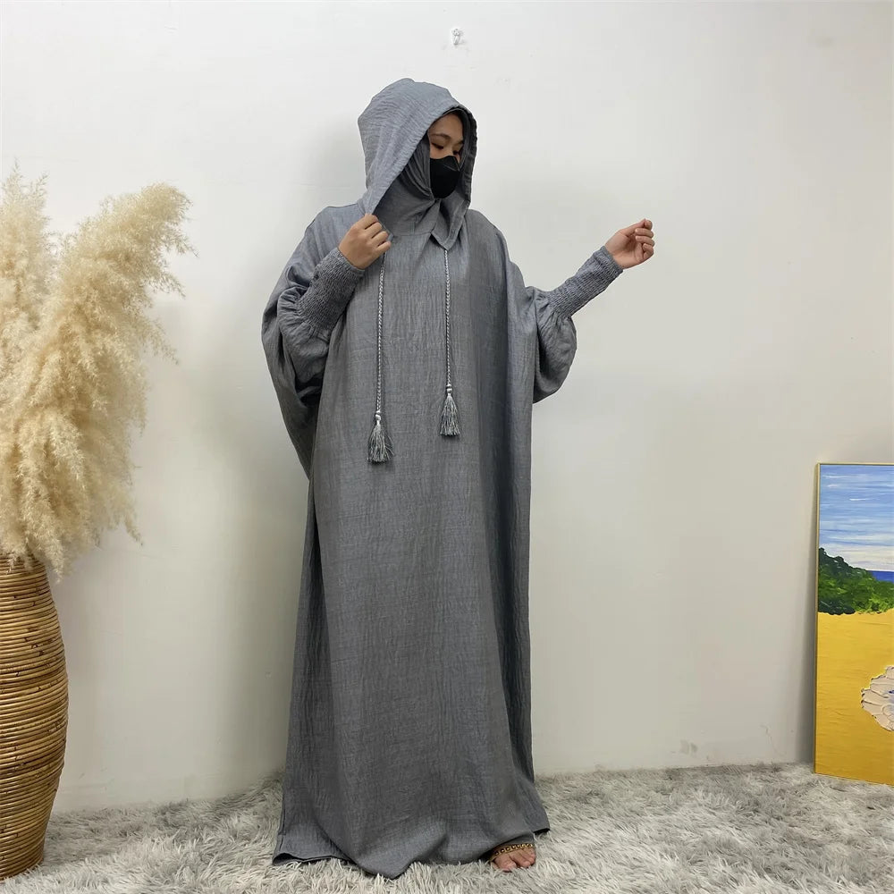 Hooded Batwing Sleeve Abaya Robe