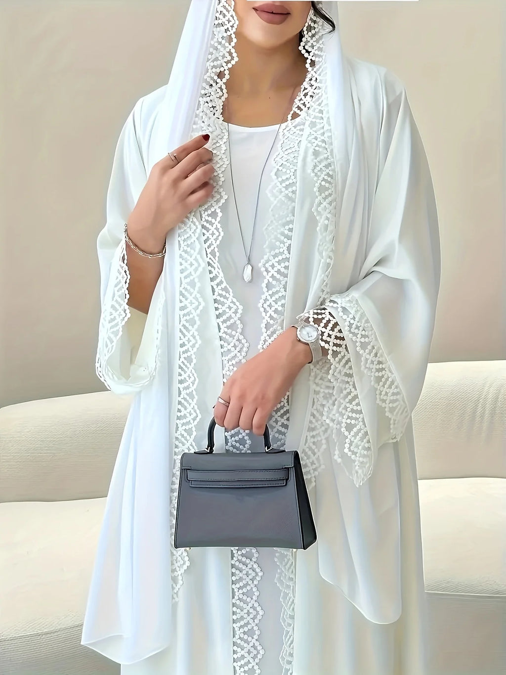 Lace Cardigan Open-Front Beach Cover-Up Abaya