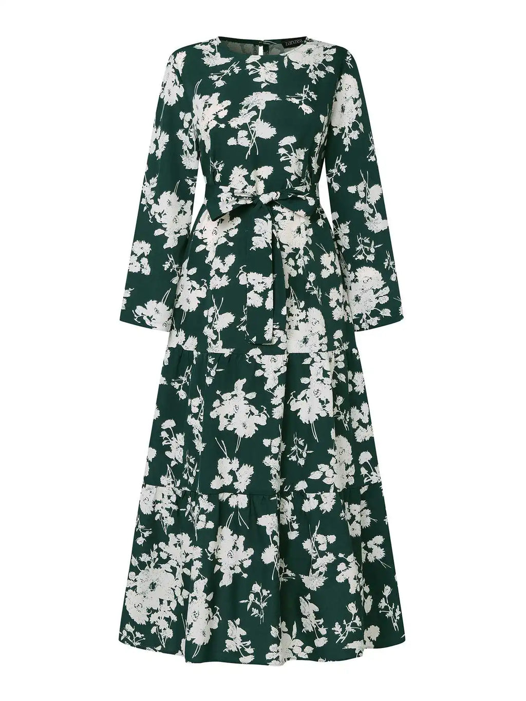 Floral Bohemian Tiered Belted Abaya Maxi Dress