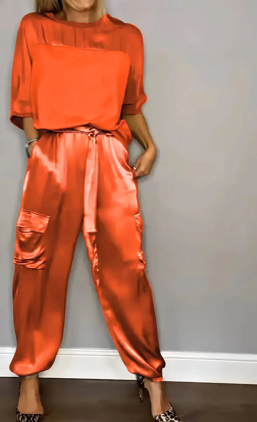 Satin Half-Sleeve Two-Piece Set