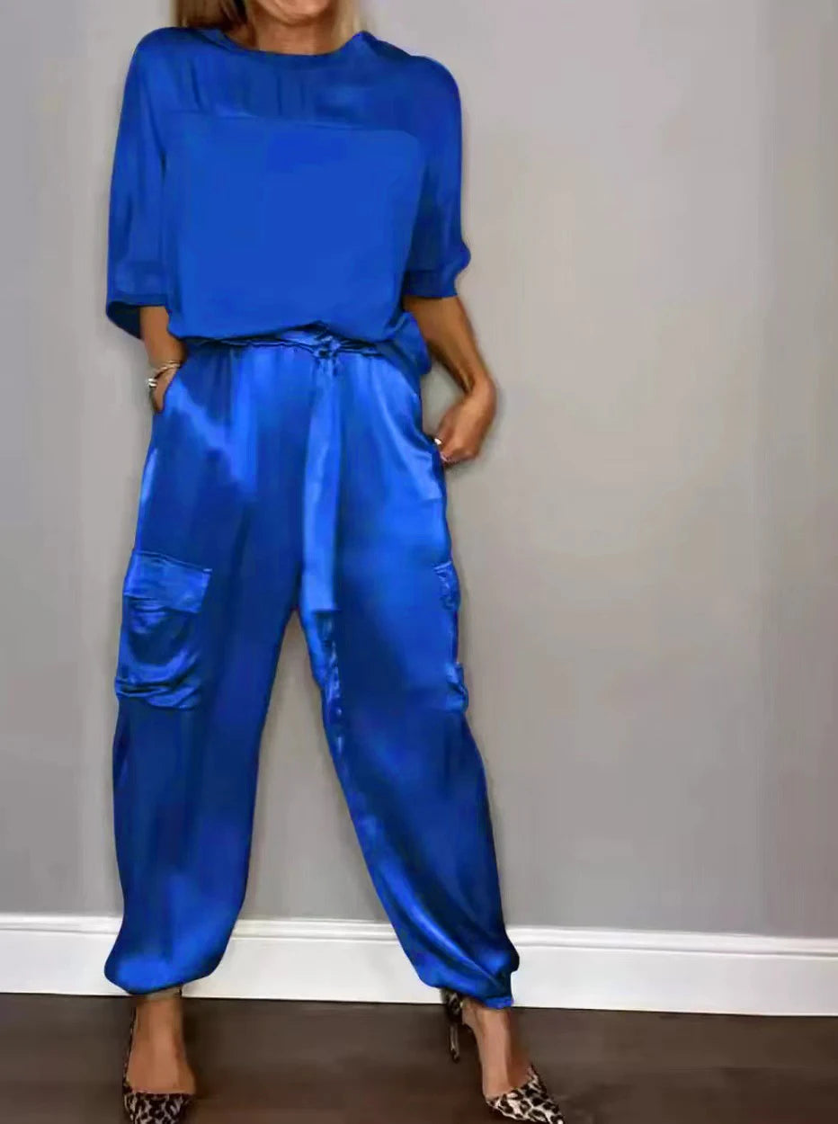 Satin Half-Sleeve Two-Piece Set