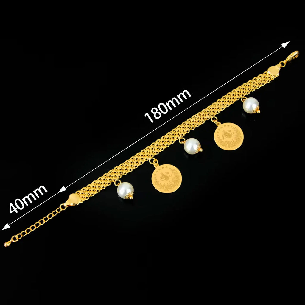 Turkish Vintage Coins Pearl Bracelet