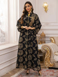 White Gold Floral Embroidered Belted Abaya