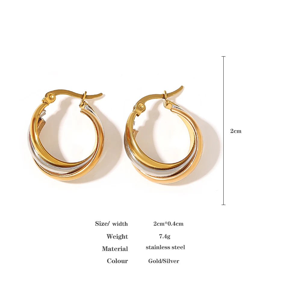 Triple Colour Twisted U-Shape Hoop Earrings