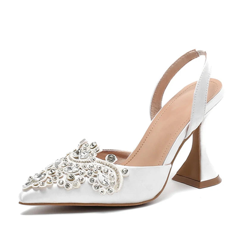Crystal Rhinestone Pointed-Toe High Heel Sandals