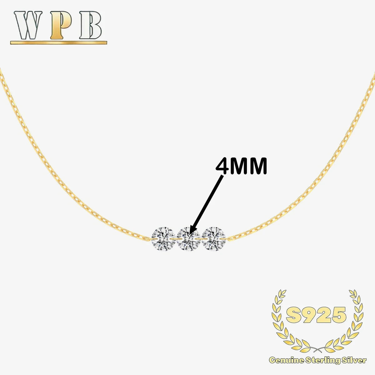 S925 Silver Triple Zircon Sliding Necklace
