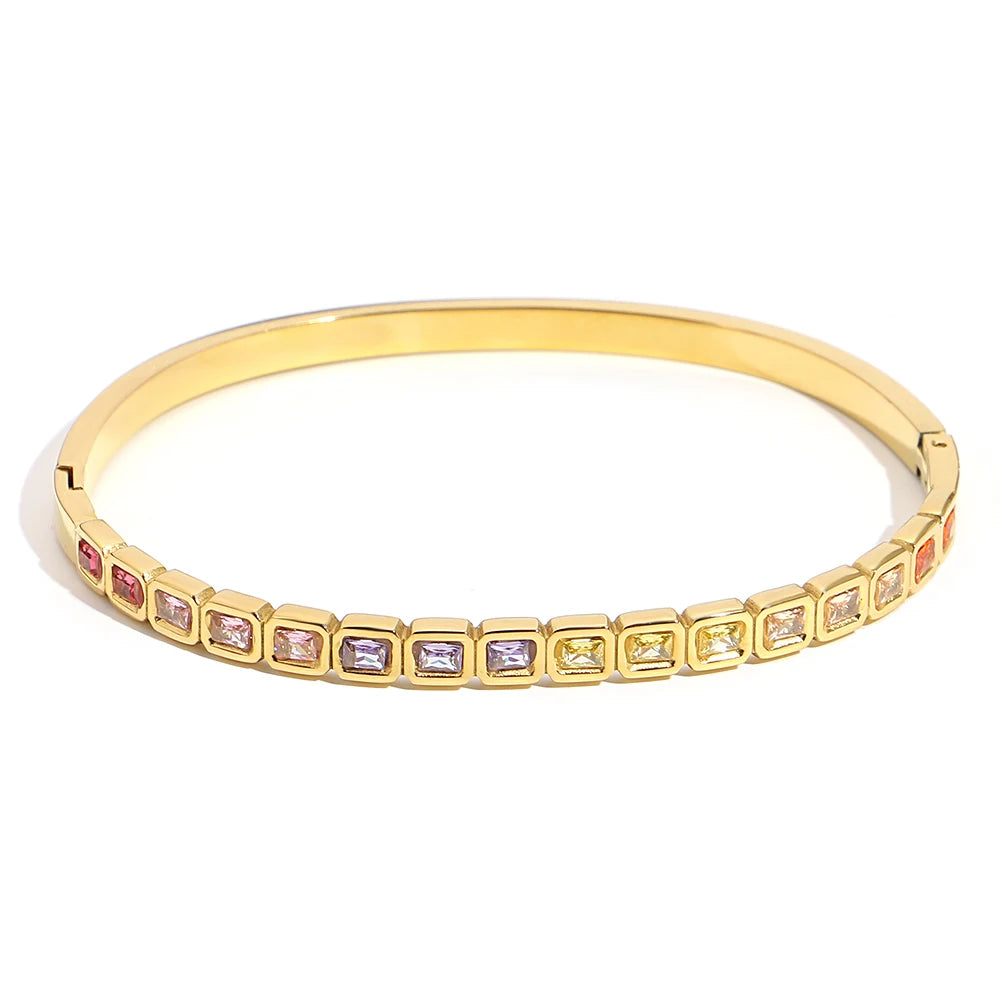 Cubic Zirconia Gold Stainless Steel Bangle