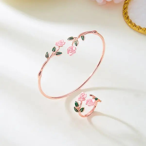 Enamel Flower Copper Bangle Bracelet