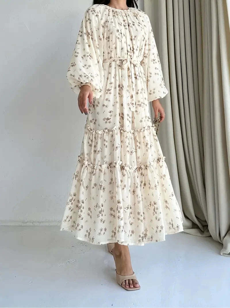 Floral Loose Long-Sleeve Arabic Dress