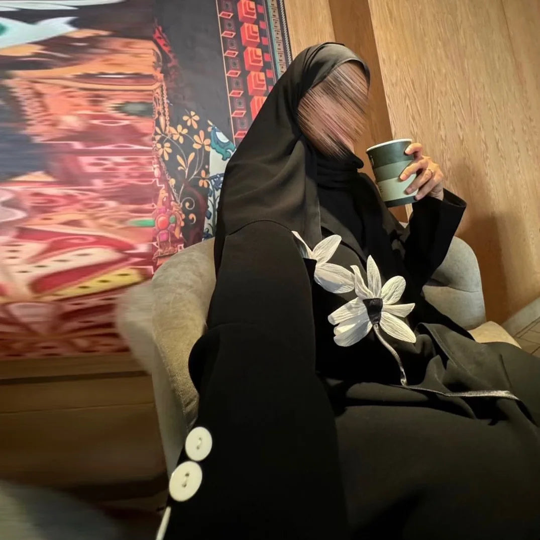 Floral Open Abaya Cardigan Dress