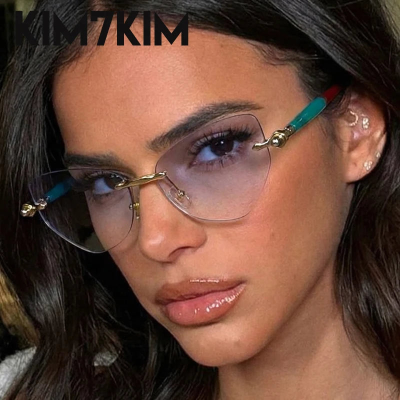 Vintage Rimless Cat Eye Sunglasses Women 2026 Luxury Brand Trendy Punk Polygon Sun Glasses For Lady Retro Outdoor Eyewear Shades
