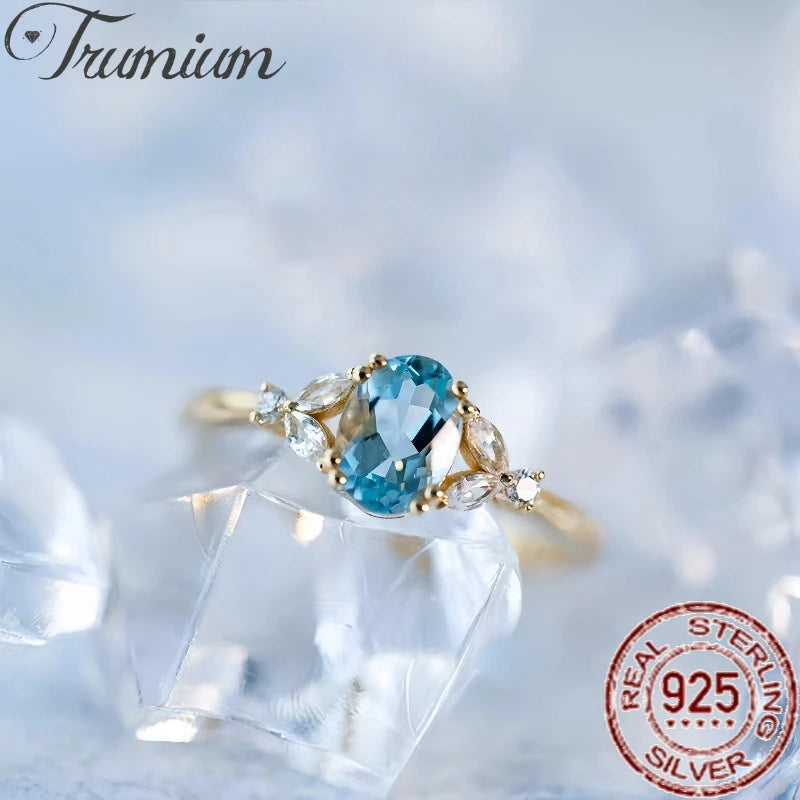 925 Silver Sea Blue Oval Ring