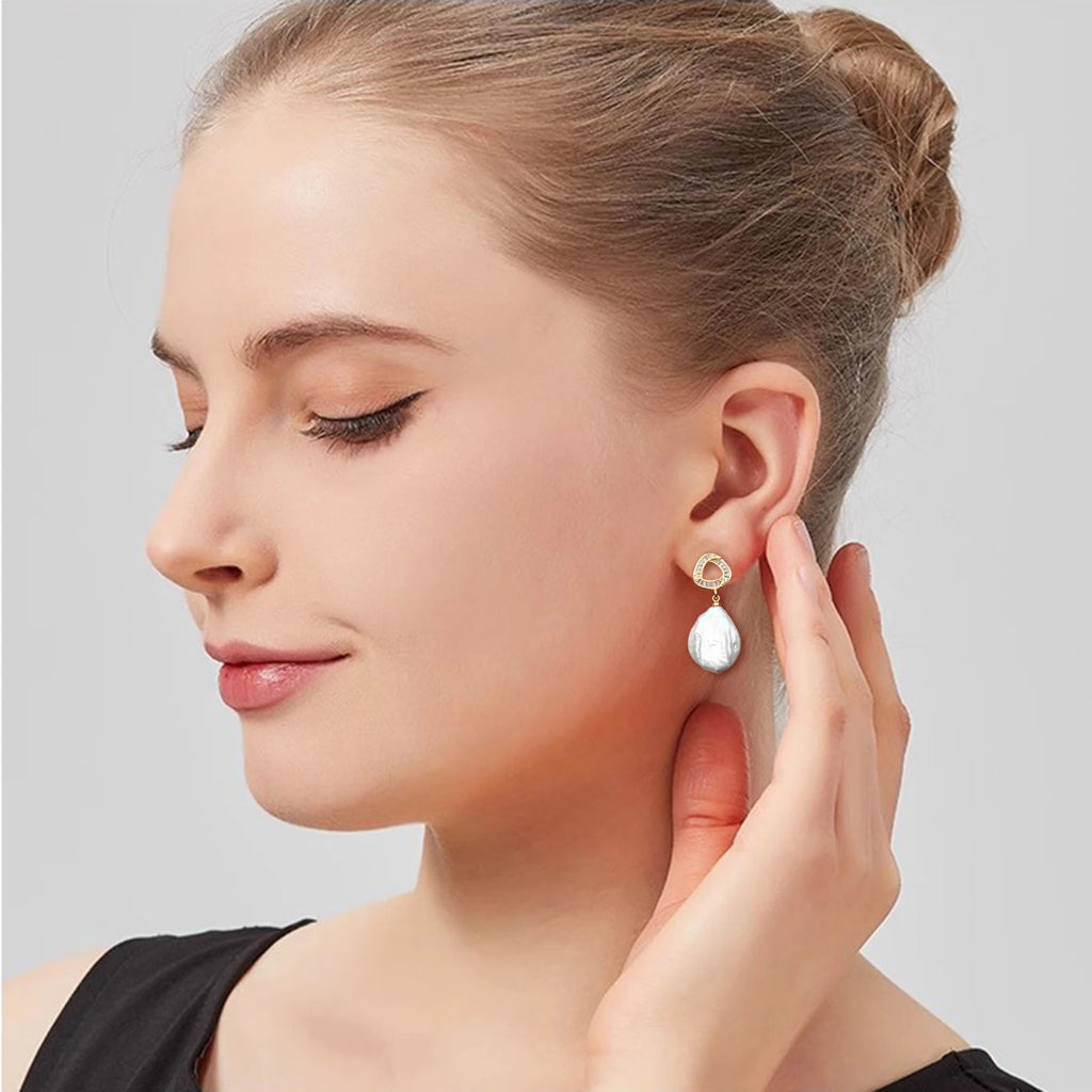 Real Natural Baroque Pearl Earrings Woman,Cute White Freshwater 925 Silver Pearl Earrings Wife Anniversary Gift White