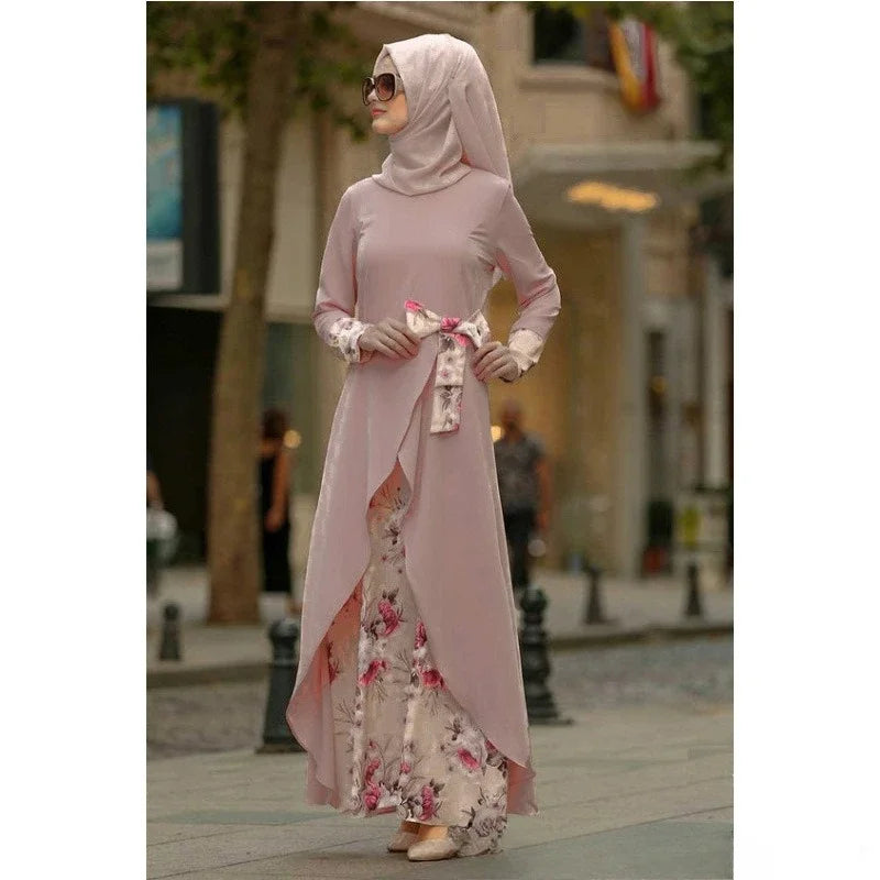 Floral Print Slim Dubai Abaya Evening Dress