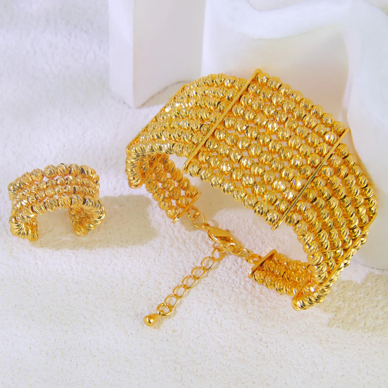 Dubai Gold Beads Wedding Bangles & Ring Set