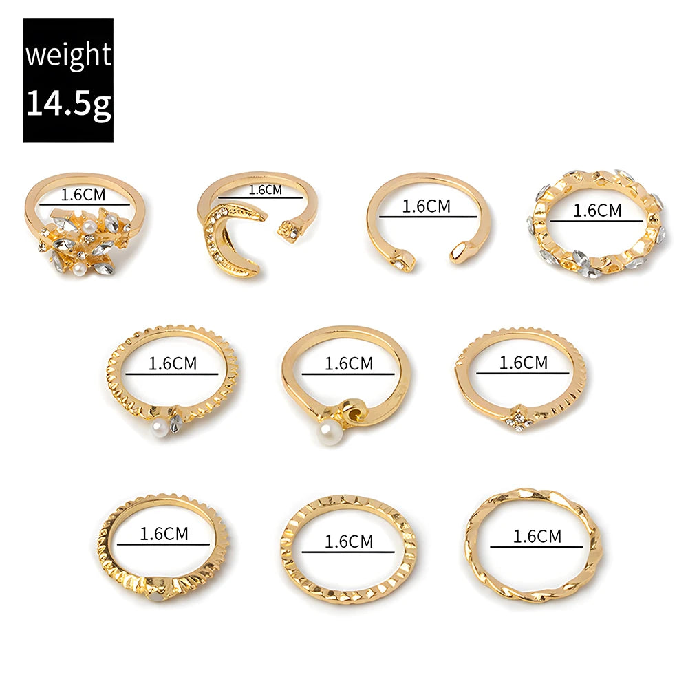 10Pcs Celestial Moon Ring