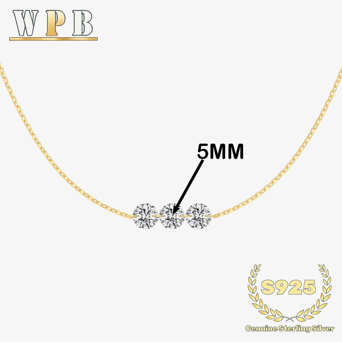 S925 Silver Triple Zircon Sliding Necklace