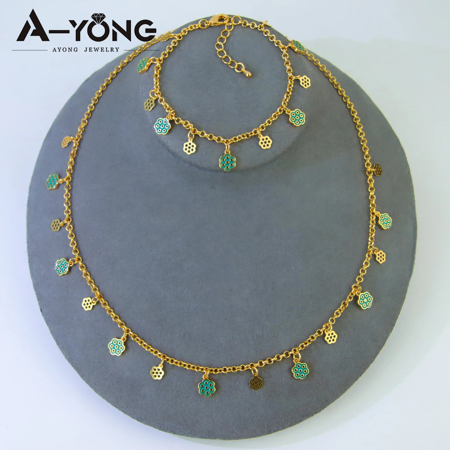 Italian Gold Bead Flower Necklace Set