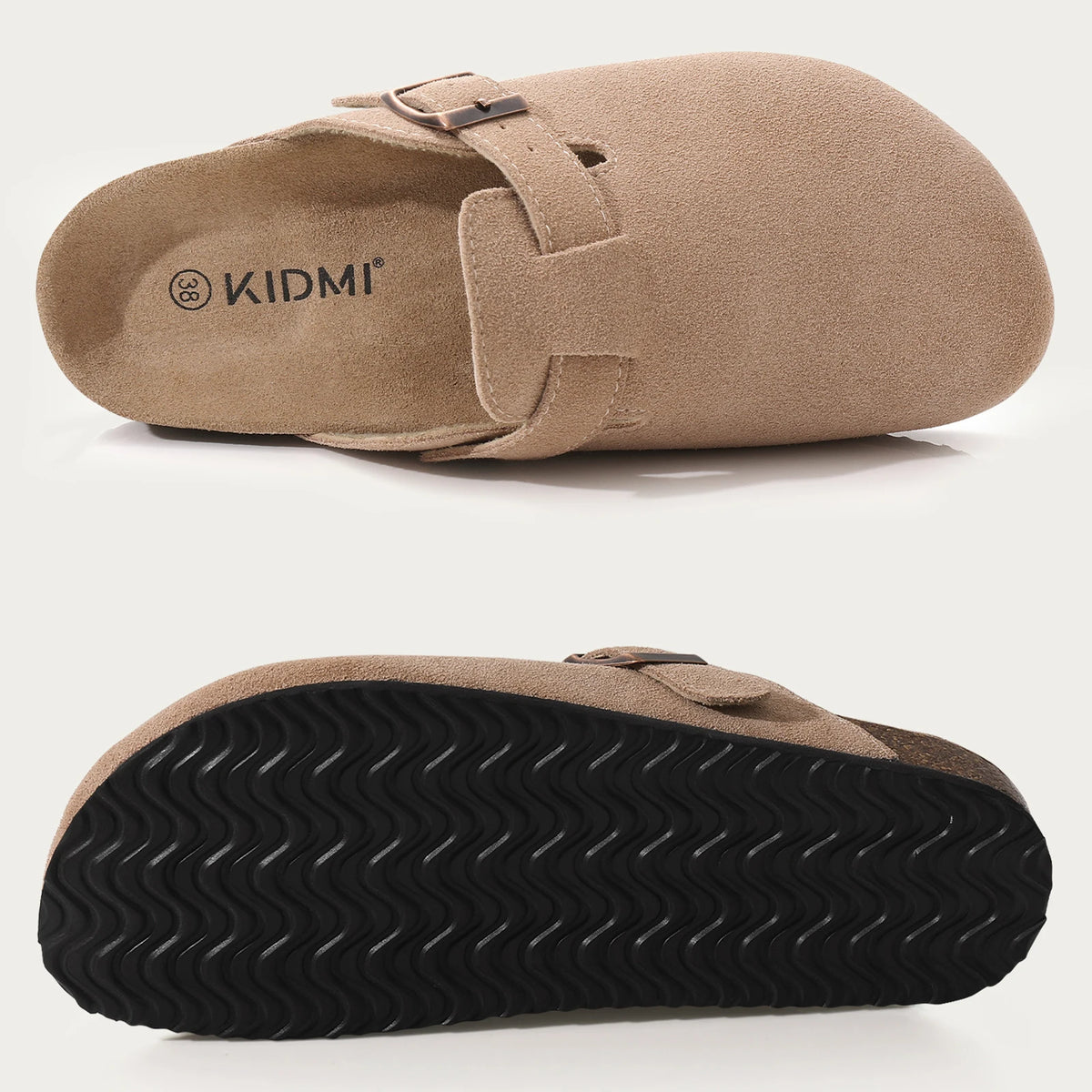 Women's Cork Mules – Suede-Look Slip-On Clogs with Buckle