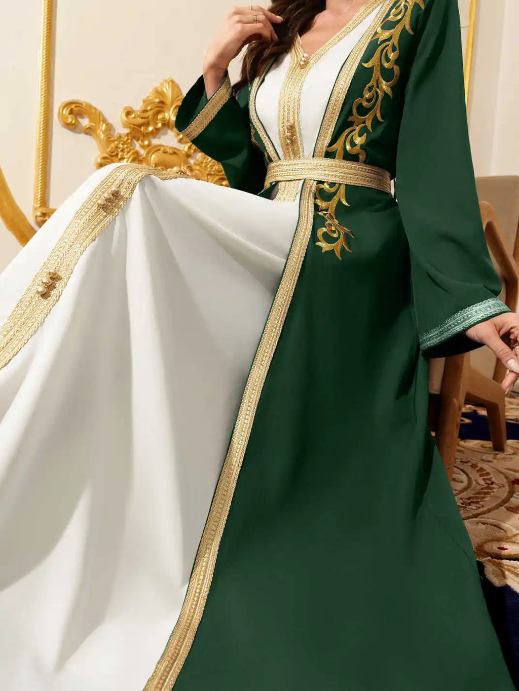 Embroidered Belted Abaya Two-Piece Set