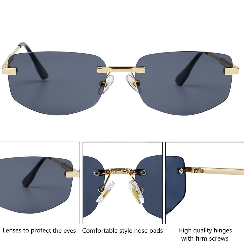 Steampunk Rimless Polygon Sunglasses Women 2026 Luxury Brand Classic Geometric Sun Glasses Metal Driving Fashion Eyewear Shades