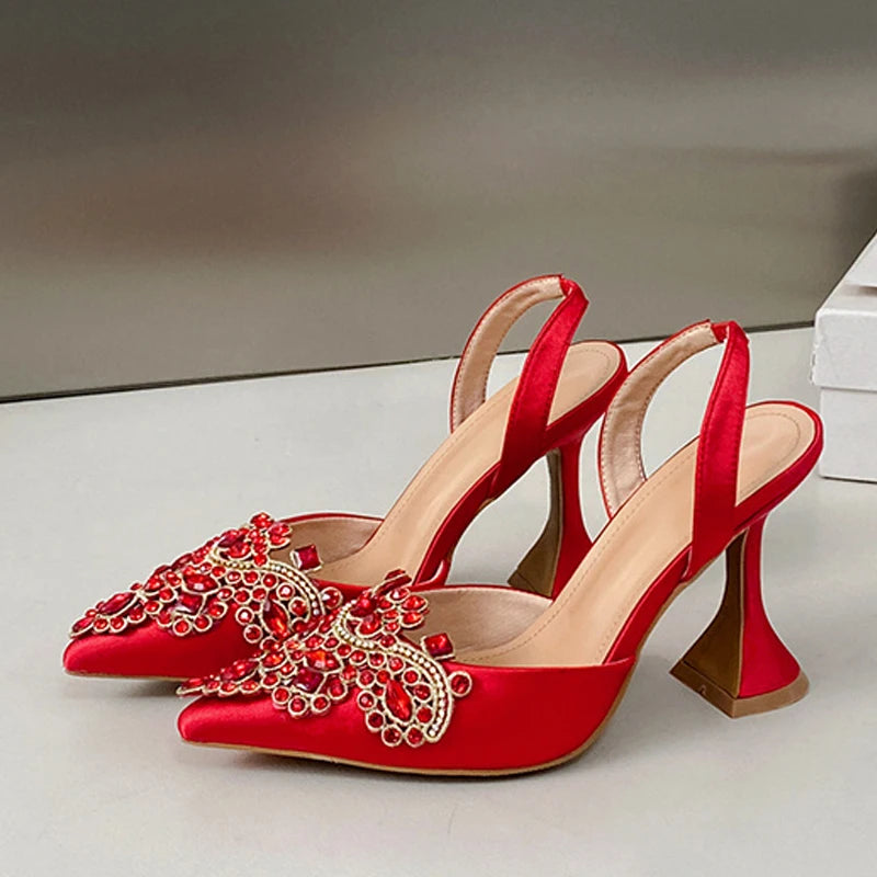 Crystal Rhinestone Pointed-Toe High Heel Sandals