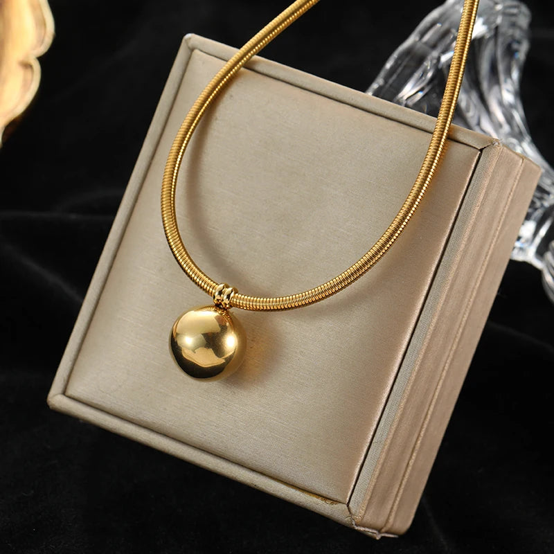 Gold Hollow Ball Beads Pendant Choker Necklace