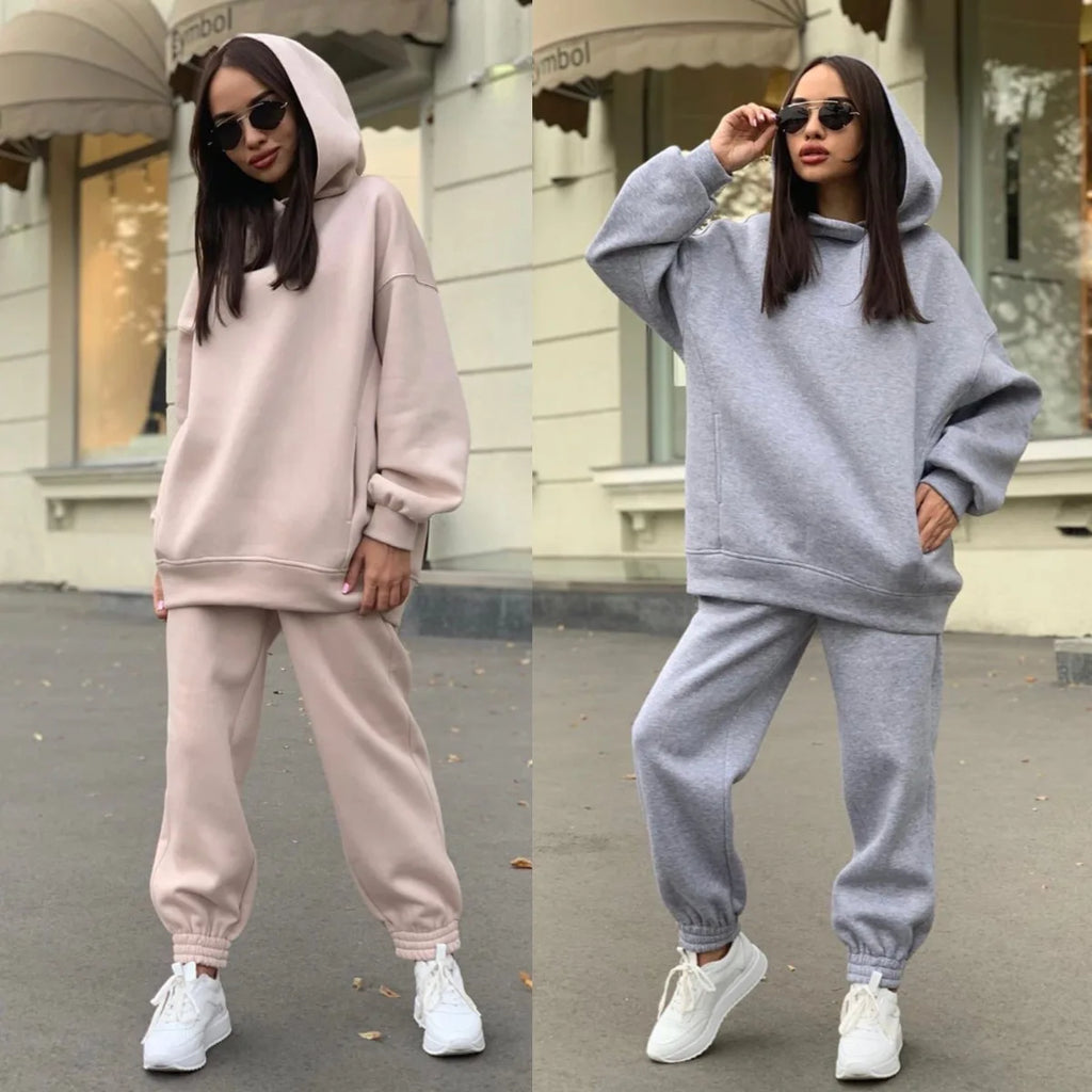 Monochrome Hooded Hoodie Set Casual European American Fashion 2-Piece Autumn Winter Hot Selling New Style