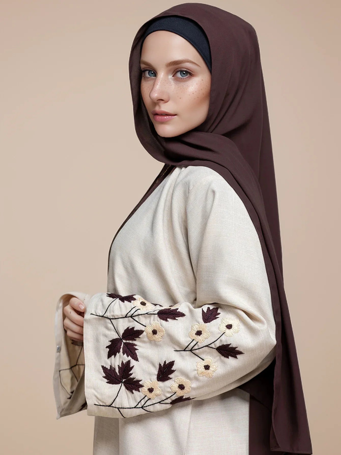 Floral Cuff Embroidery Abaya