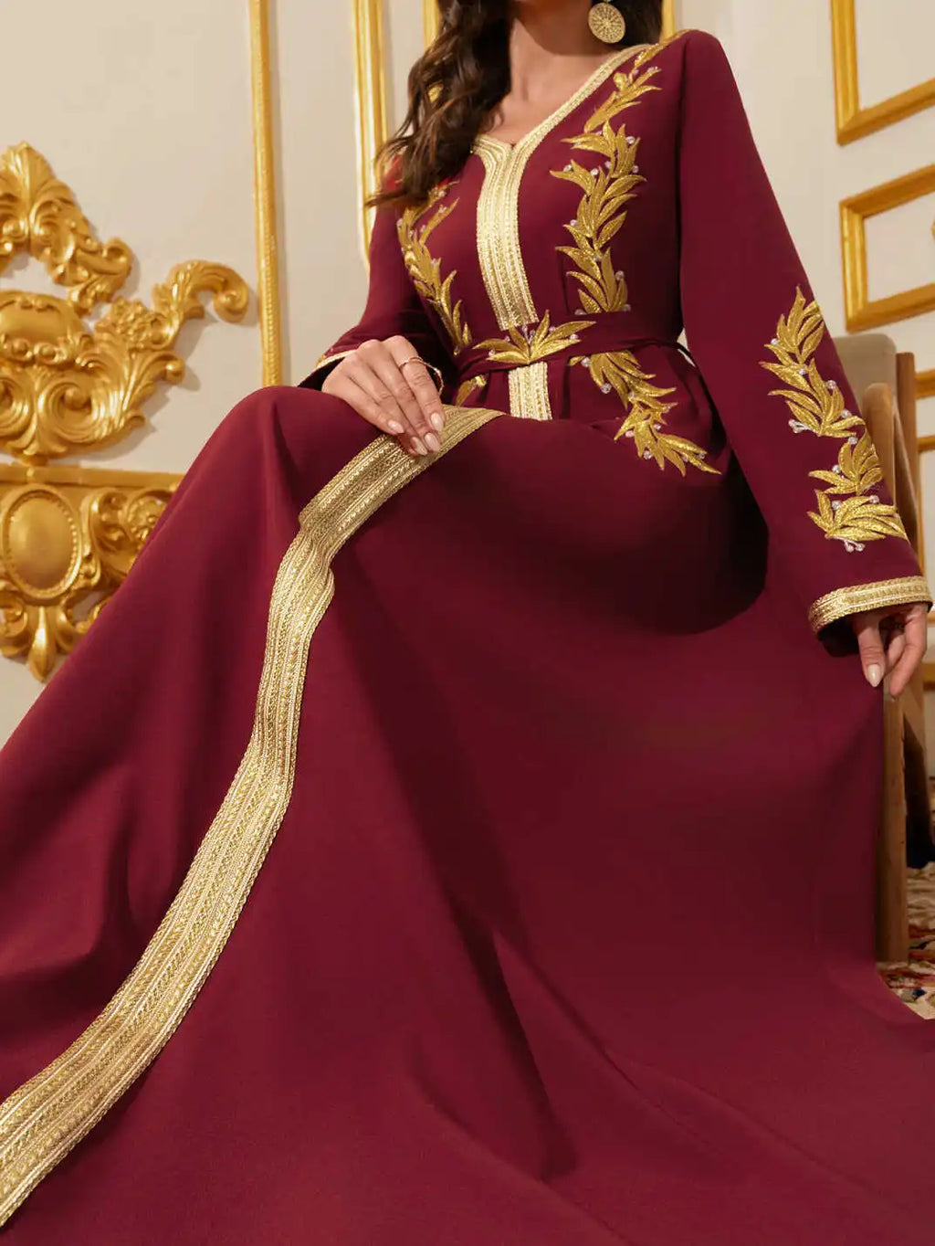 Embroidery Floral Open-Front Abaya Set
