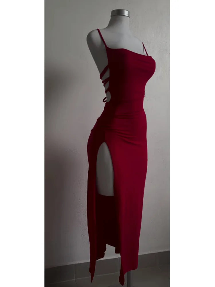 Strapless Bodycon Lace-Up Maxi Dress