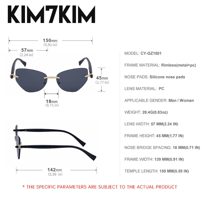 Vintage Rimless Cat Eye Sunglasses Women 2026 Luxury Brand Trendy Punk Polygon Sun Glasses For Lady Retro Outdoor Eyewear Shades