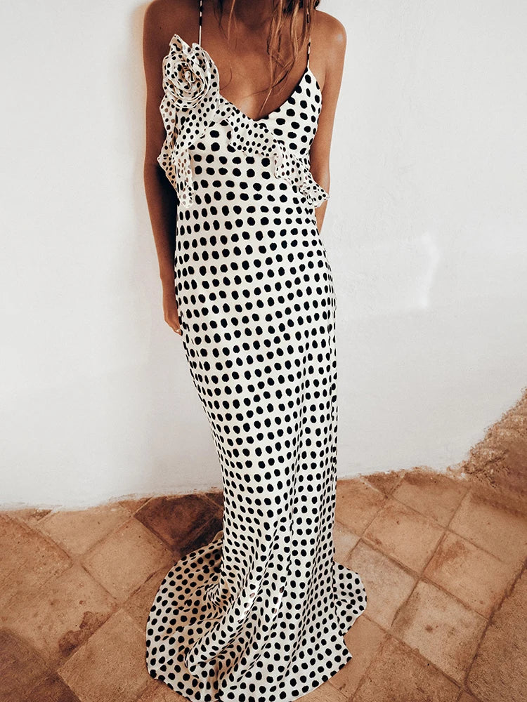 Polka Dot Spaghetti Strap Beach Maxi Dress