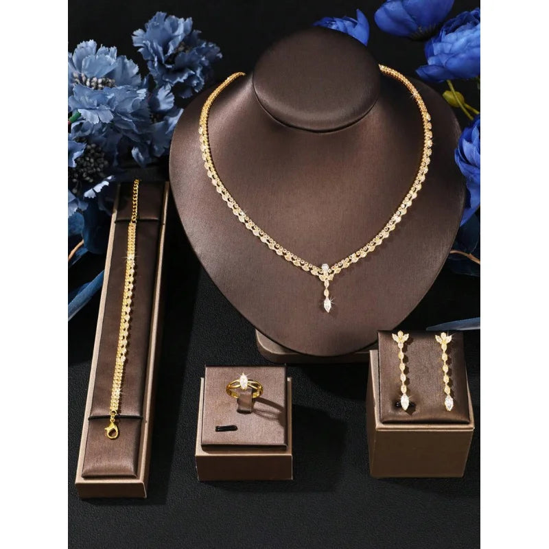 5pcs Set Golden Key Crystal Jewelry Set