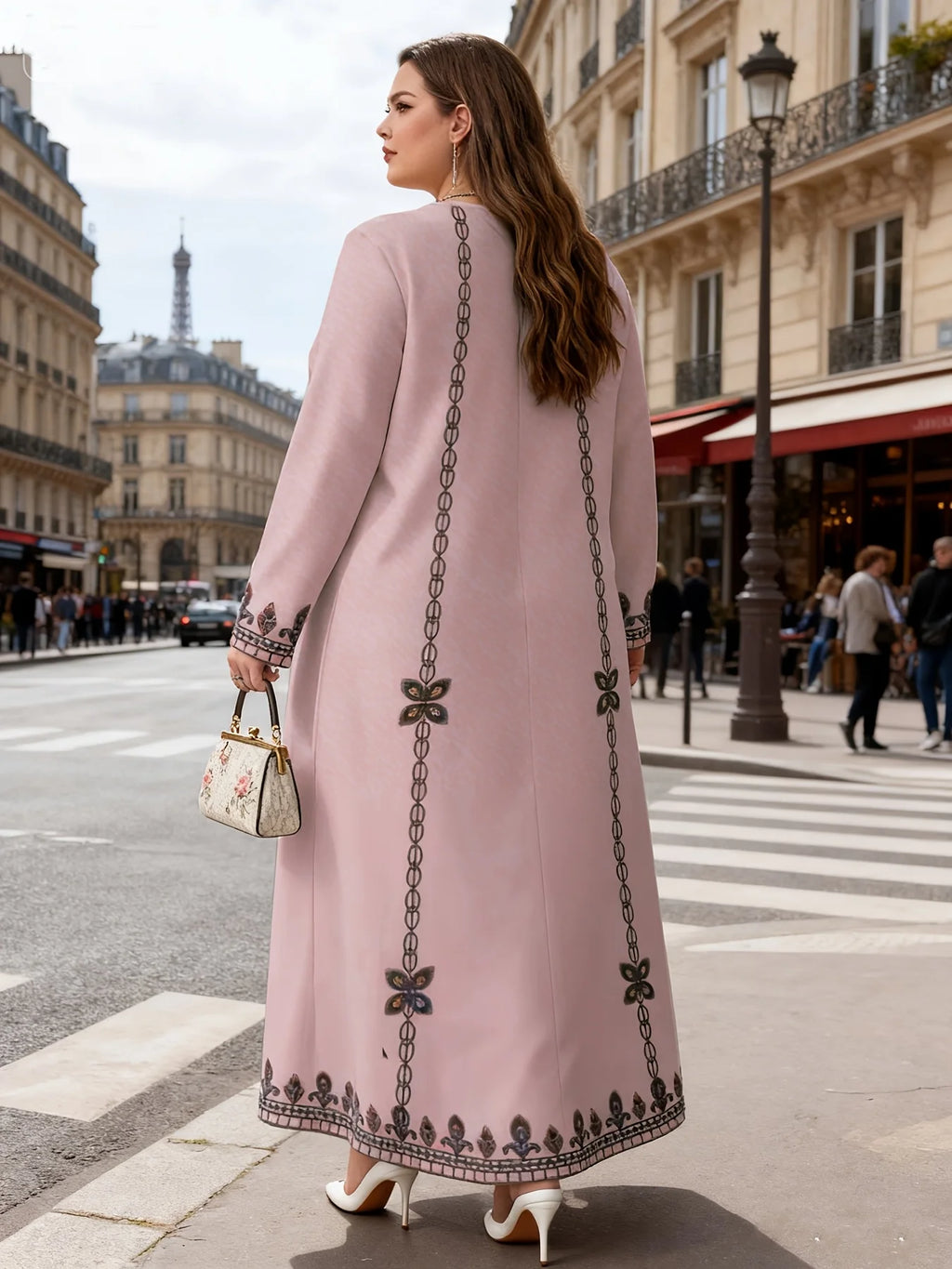 Plus Size Ethnic Print Long Sleeve Holiday Robe Dress