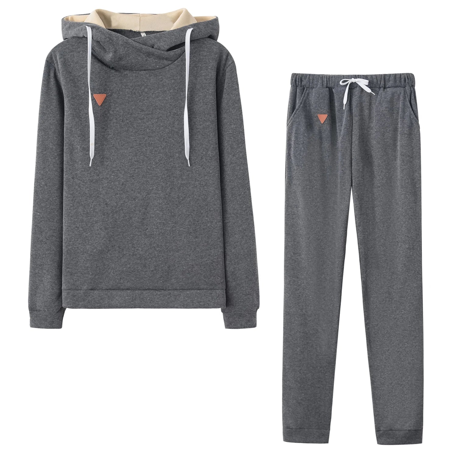 Fleece Leather Badge Long Sleeve Sports Sweater Set
