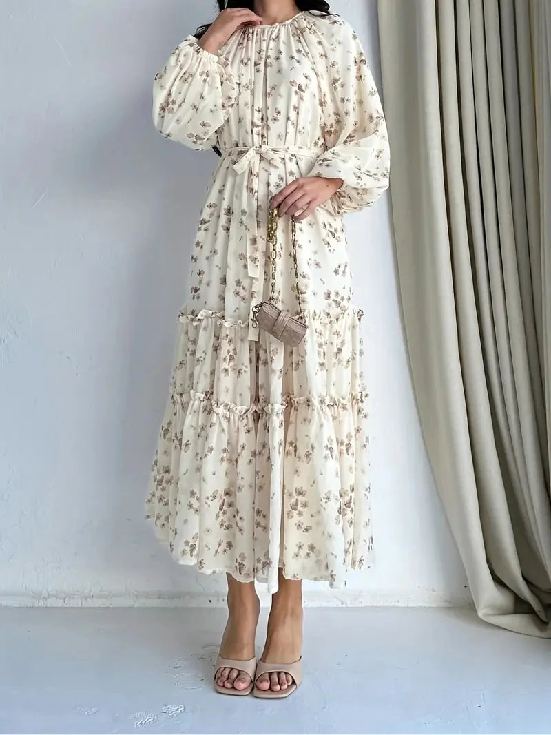 Floral Loose Long-Sleeve Arabic Dress