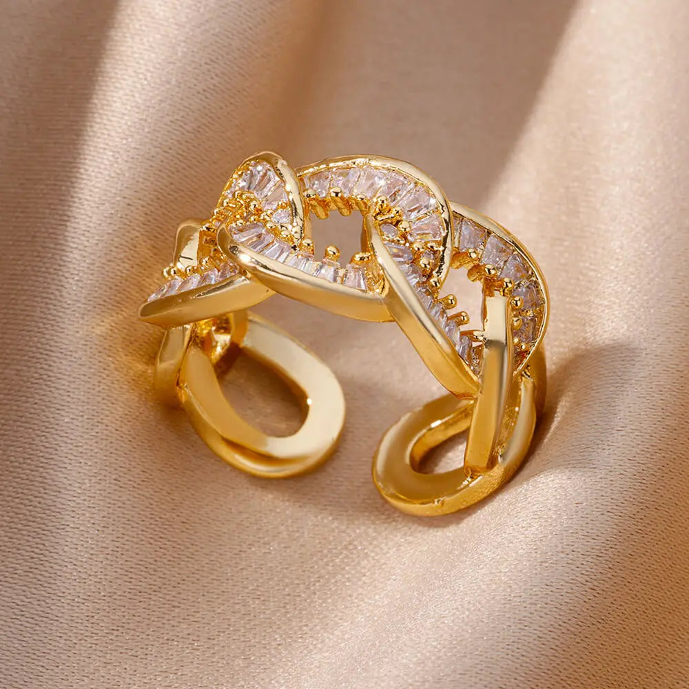 Gold Zircon Cross Open Ring