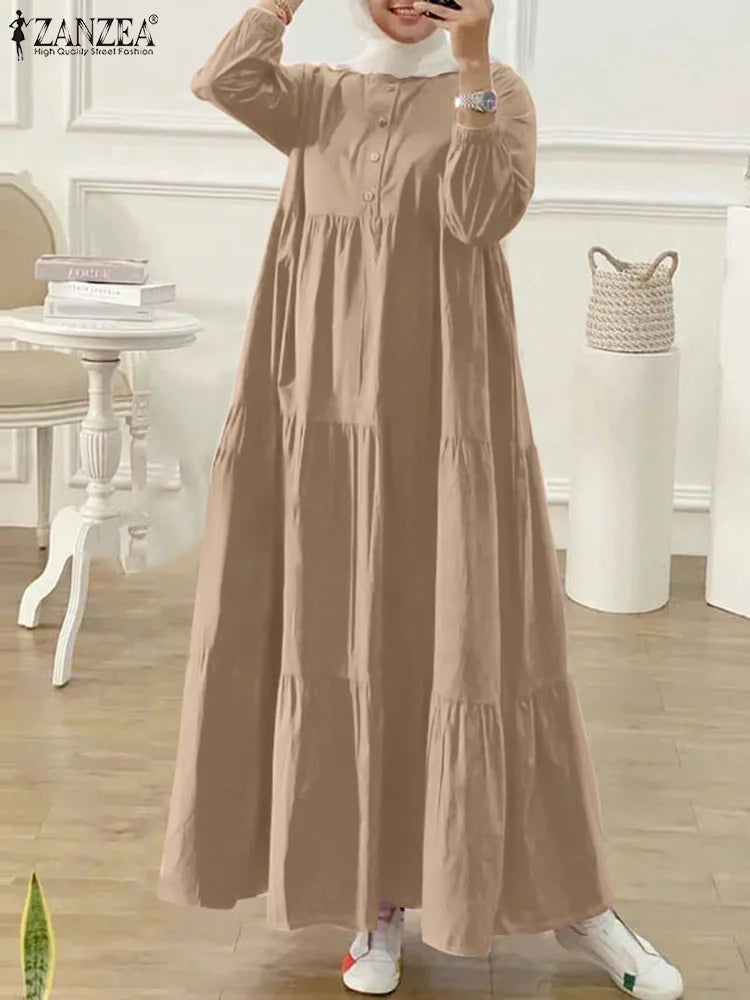 Tiered Lantern Sleeve Abaya Maxi Dress