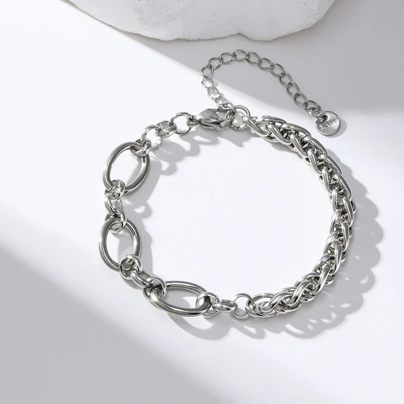Silver Metal Texture Wrist Chain Bangle Bracelet