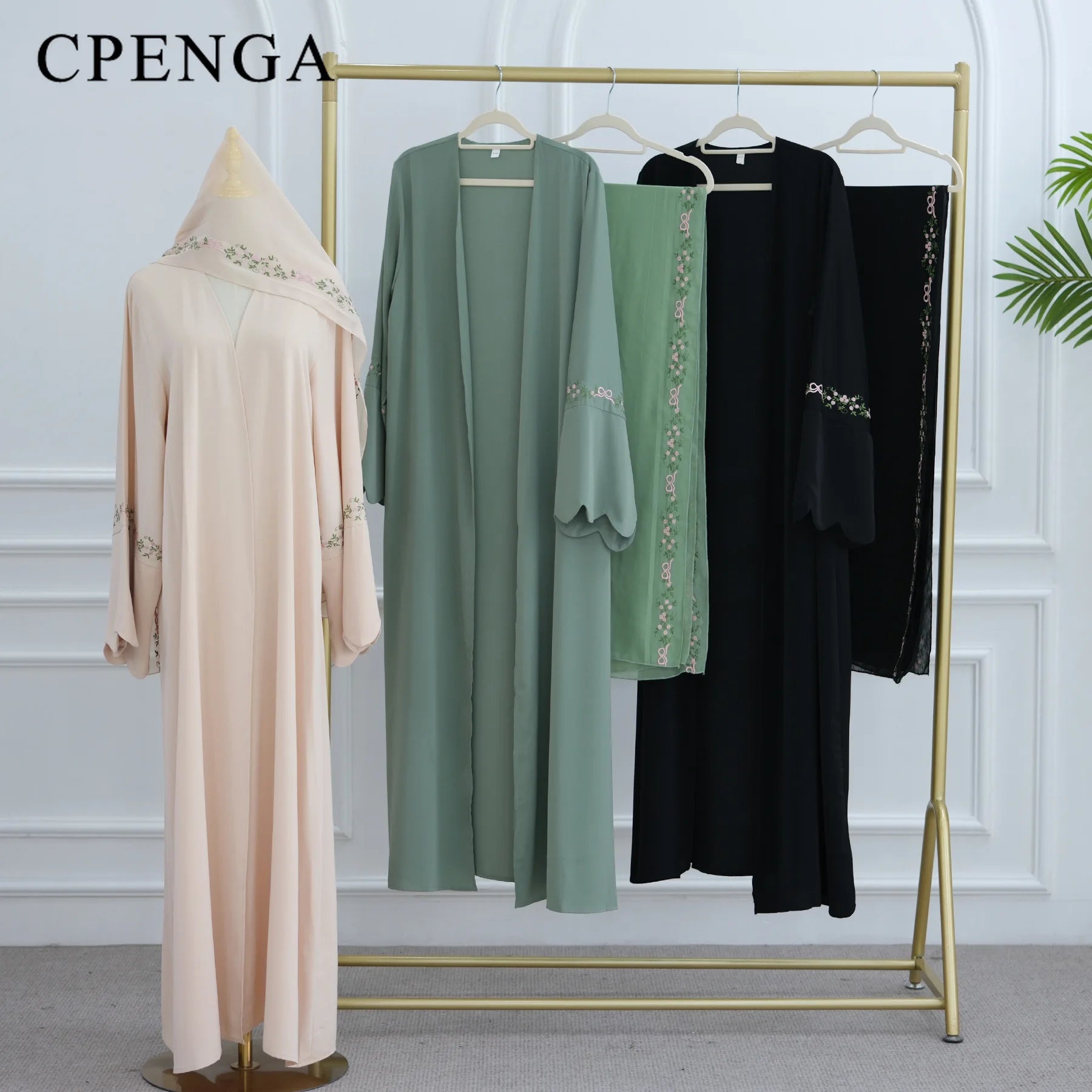 Luxurious Floral Embroidery Hijab Abaya Kaftan
