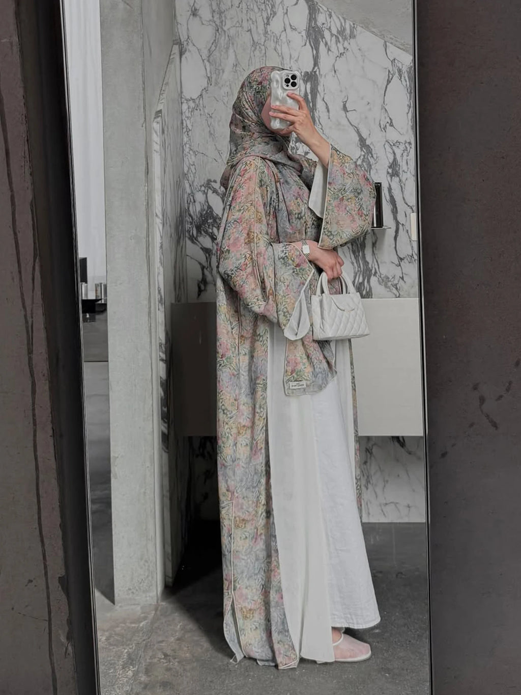 Floral Print Cardigan Abaya with Headscarf