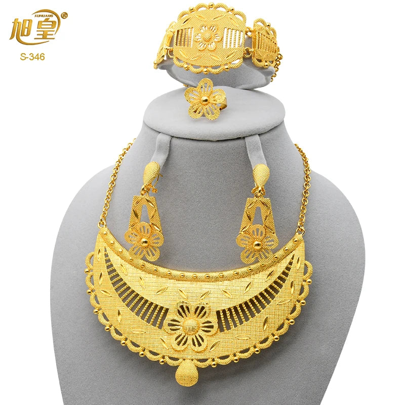 Dubai 24K Gold Bridal Necklace & Earrings Set