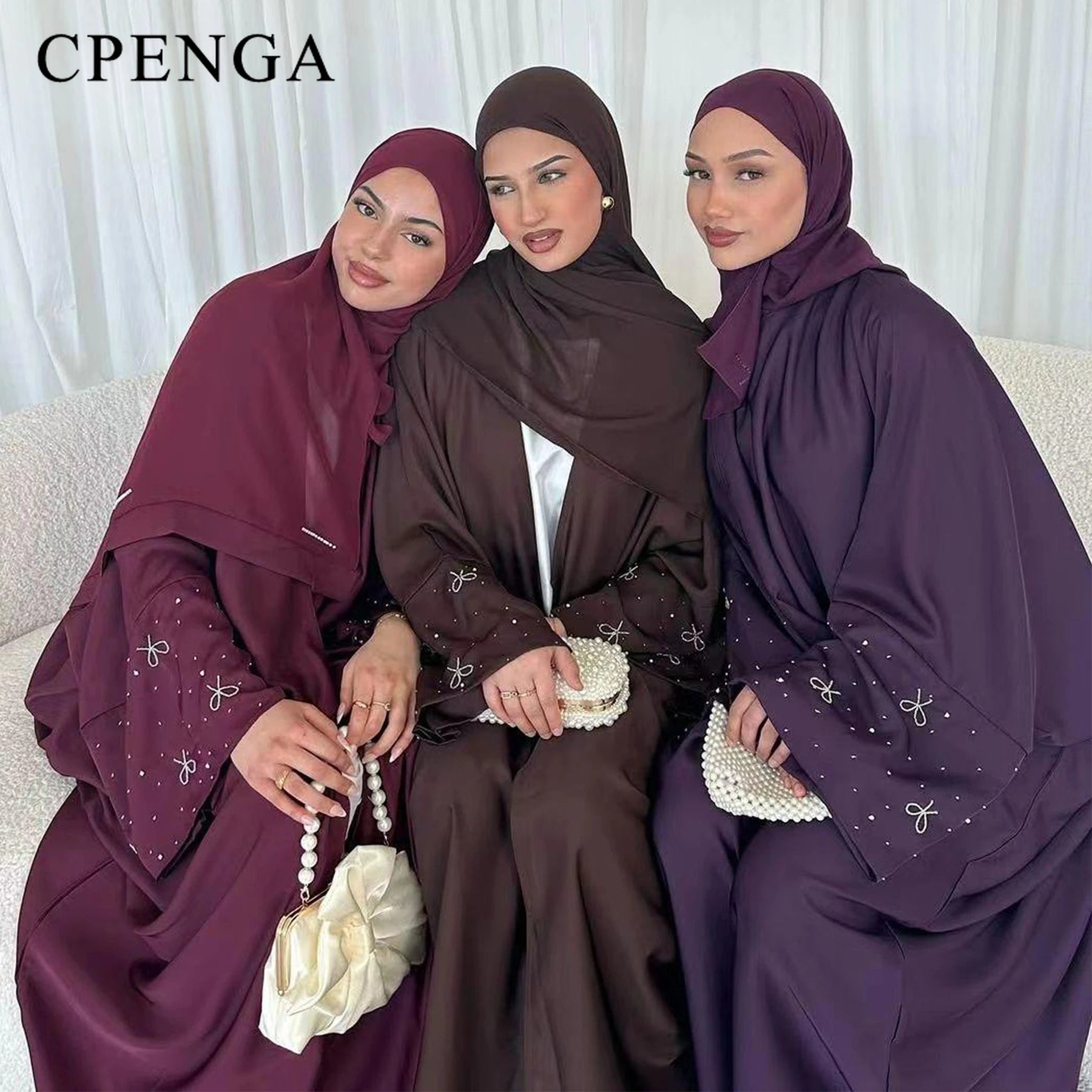 Beaded Bow Open-Front Cardigan Abaya