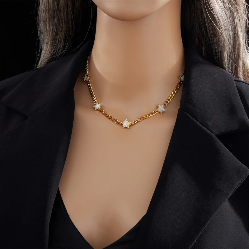 Pentagram Star Pendant Thick Chain Choker Necklace