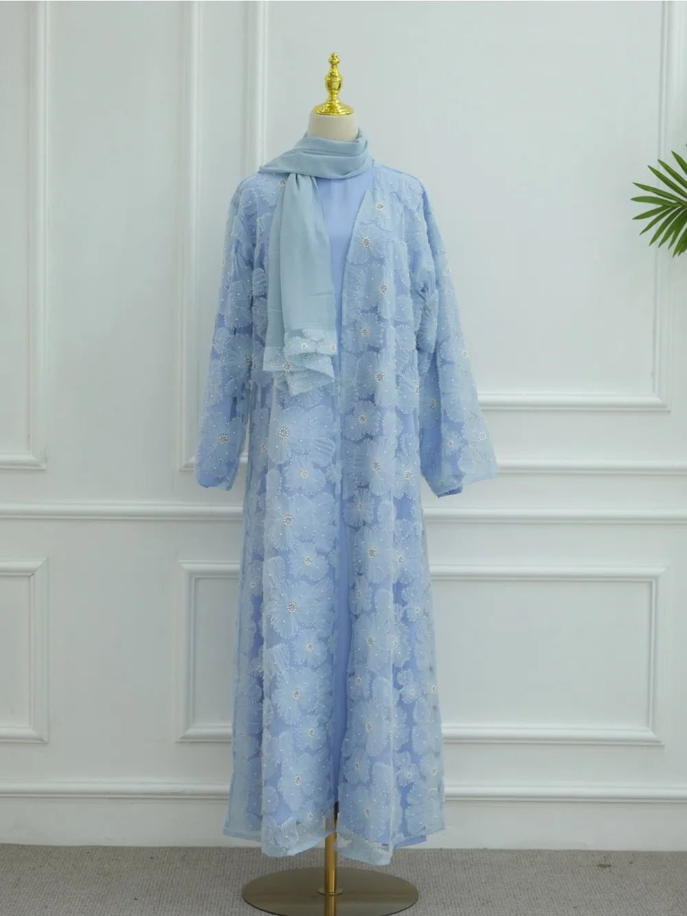 Beading Flower Cardigan Abaya Dress