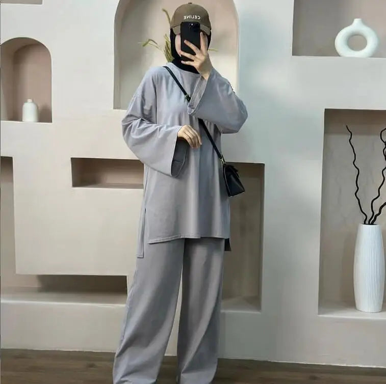 Muslim Long Sleeve Top & Pants 2-Piece Set