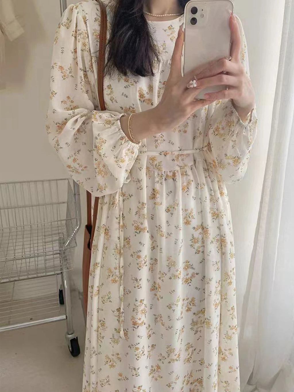 Floral Printed Long-Sleeve Loose Arabic Dress